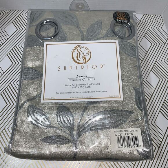 Superior Premium Curtains Set of 2 Top Grommet Panels Ivory Leaves 52x63 New - Picture 1 of 4